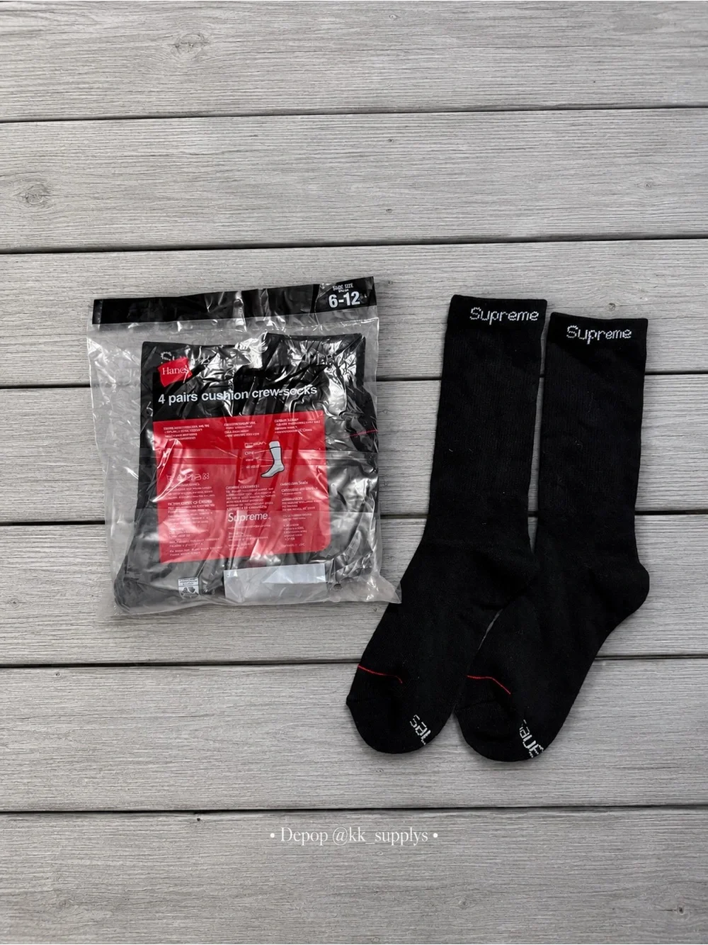 Hanes x Supreme Black Crew Socks with Red Accent